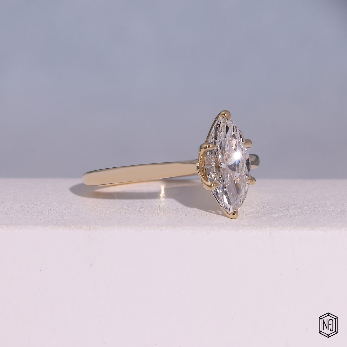 1.1 Carat Marquise Cut Lab Grown Diamond Classic Solitaire Engagement Ring - Gallery & Prongs Detail