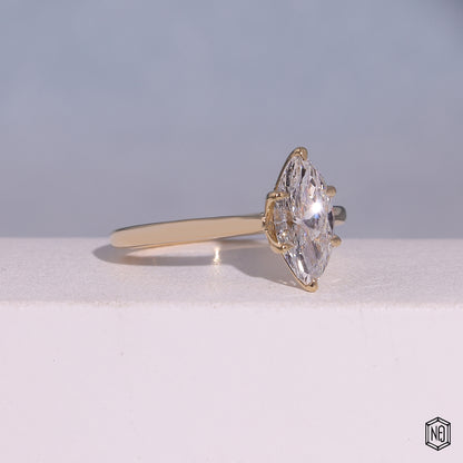 1.1 Carat Marquise Cut Lab Grown Diamond Classic Solitaire Engagement Ring - Gallery & Prongs Detail