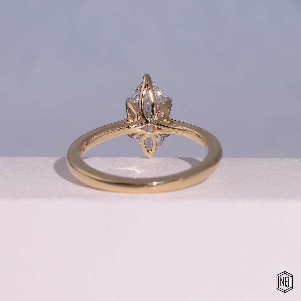1.1 Carat Marquise Cut Lab Grown Diamond Classic Solitaire Engagement Ring - Hand View / Detail Angle