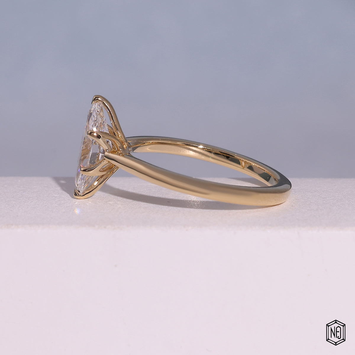 1.1 Carat Marquise Cut Lab Grown Diamond Classic Solitaire Engagement Ring - Angled Perspective