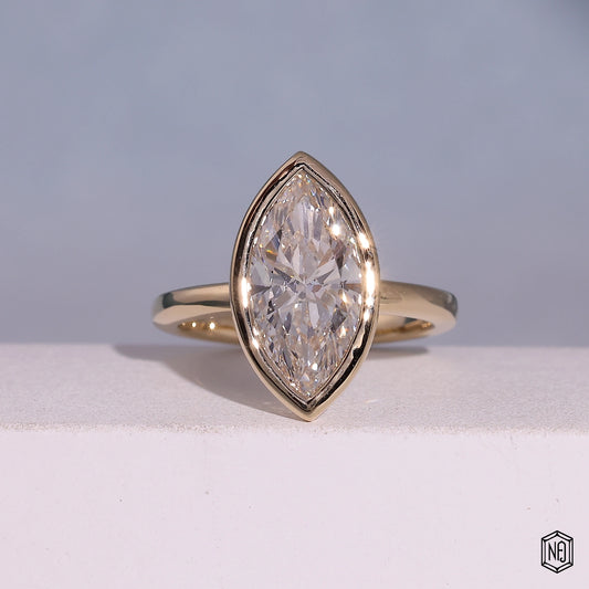 2.97 Carat Marquise Cut Lab Grown Diamond Modern Bezel Engagement Ring - Front Top View