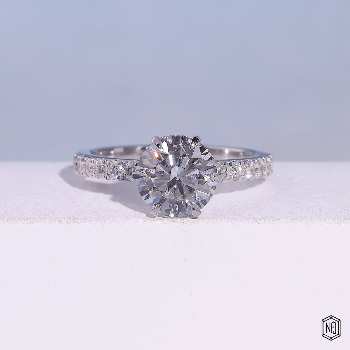 1.85 Carat Round Cut Lab Grown Diamond Delicate Hidden Halo Engagement Ring - Front Top View