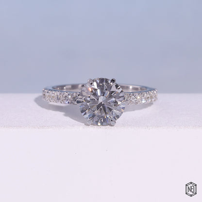 1.85 Carat Round Cut Lab Grown Diamond Delicate Hidden Halo Engagement Ring - Front Top View