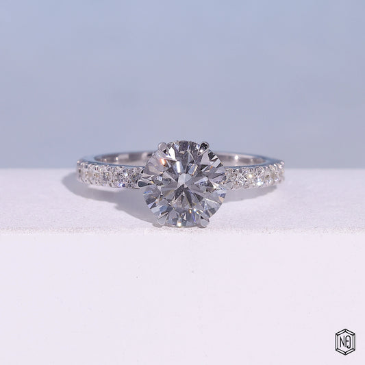 1.85 Carat Round Cut Lab Grown Diamond Delicate Hidden Halo Engagement Ring - Front Top View