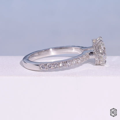 1.85 Carat Round Cut Lab Grown Diamond Delicate Hidden Halo Engagement Ring - Side Profile Angle
