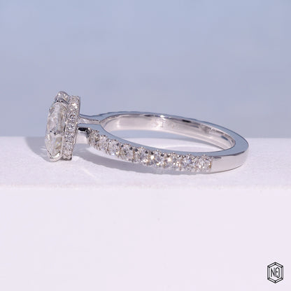 1.85 Carat Round Cut Lab Grown Diamond Delicate Hidden Halo Engagement Ring - Angled Perspective