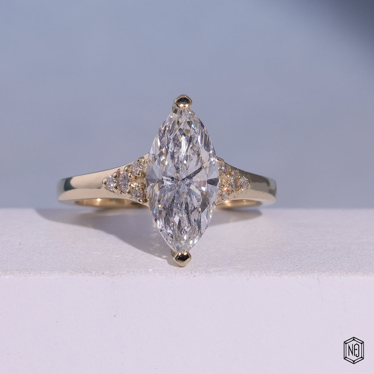 2.50 Carat Marquise Cut Lab Grown Diamond Vintage Inspired Heirloom Engagement Ring - Front Top View