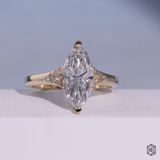 2.50 Carat Marquise Cut Lab Grown Diamond Vintage Inspired Heirloom Engagement Ring - Front Top View