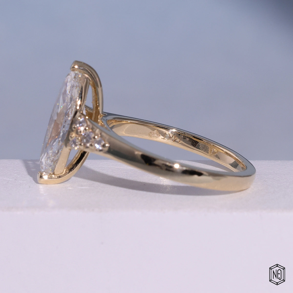 2.50 Carat Marquise Cut Lab Grown Diamond Vintage Inspired Heirloom Engagement Ring - Angled Perspective