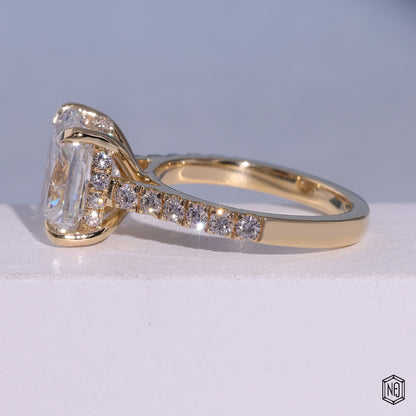 5.04 Carat Cushion Cut Lab Grown Diamond Delicate Hidden Halo Engagement Ring - Angled Perspective