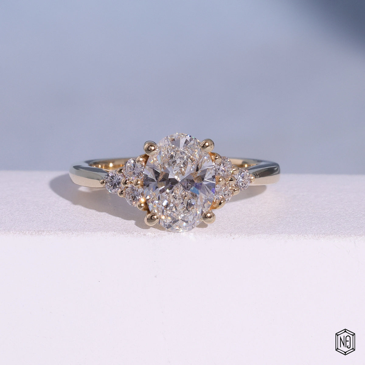 1.63 Carat Oval Cut Lab Grown Diamond Vintage Inspired Heirloom Engagement Ring - Front Top View