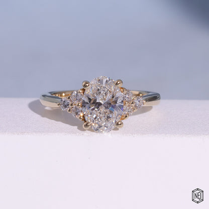 1.63 Carat Oval Cut Lab Grown Diamond Vintage Inspired Heirloom Engagement Ring - Front Top View