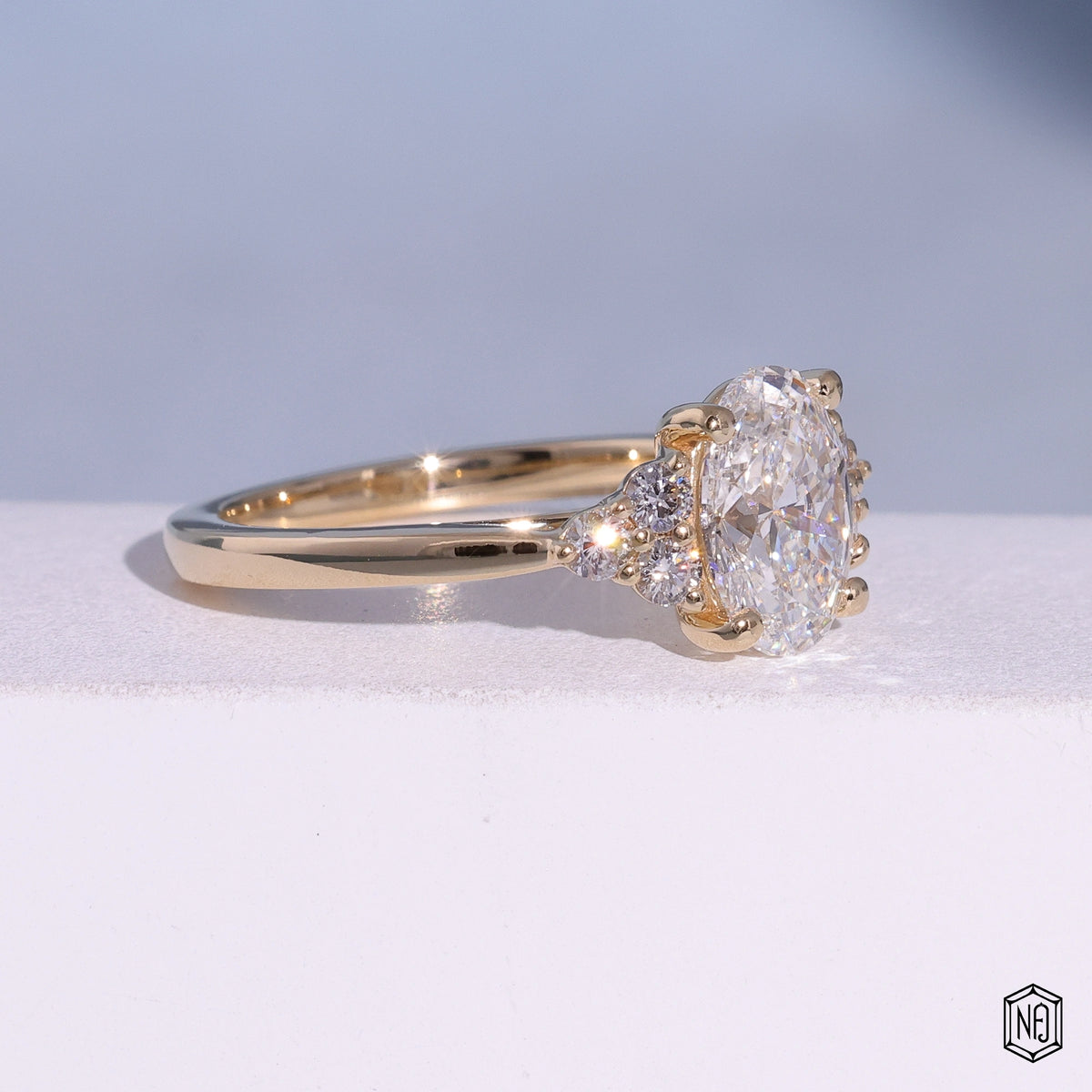 1.63 Carat Oval Cut Lab Grown Diamond Vintage Inspired Heirloom Engagement Ring - Gallery & Prongs Detail