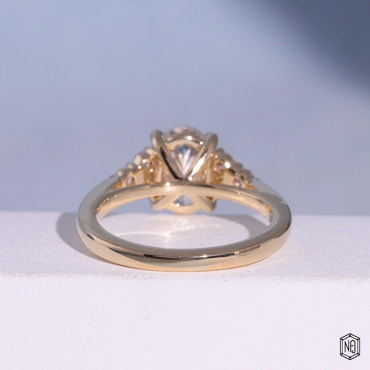 1.63 Carat Oval Cut Lab Grown Diamond Vintage Inspired Heirloom Engagement Ring - Hand View / Detail Angle