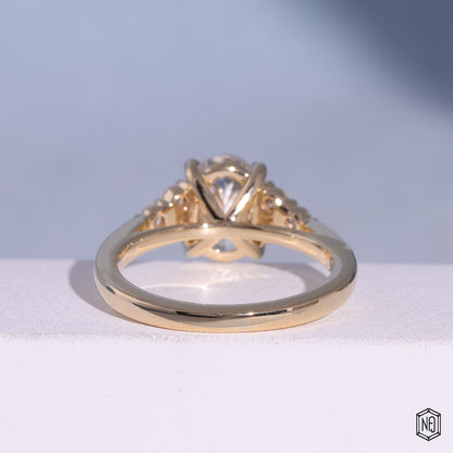 1.63 Carat Oval Cut Lab Grown Diamond Vintage Inspired Heirloom Engagement Ring - Hand View / Detail Angle