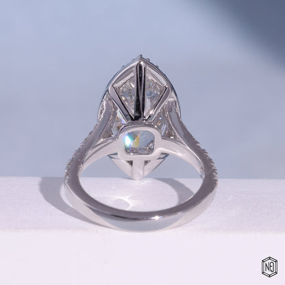 2.97 Carat Marquise Cut Lab Grown Diamond Classic Diamond Halo Engagement Ring - Hand View / Detail Angle