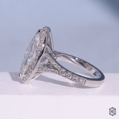 2.97 Carat Marquise Cut Lab Grown Diamond Classic Diamond Halo Engagement Ring - Angled Perspective