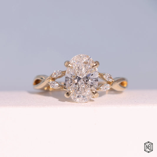 2.05 Carat Oval Cut Lab Grown Diamond Side Stone Pavé Engagement Ring - Front Top View