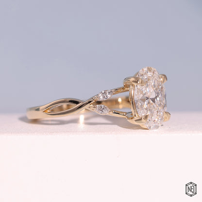 2.05 Carat Oval Cut Lab Grown Diamond Side Stone Pavé Engagement Ring - Gallery & Prongs Detail