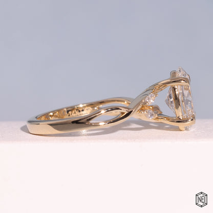 2.05 Carat Oval Cut Lab Grown Diamond Side Stone Pavé Engagement Ring - Side Profile Angle