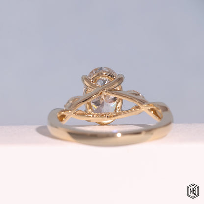 2.05 Carat Oval Cut Lab Grown Diamond Side Stone Pavé Engagement Ring - Hand View / Detail Angle
