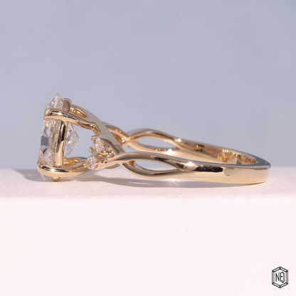 2.05 Carat Oval Cut Lab Grown Diamond Side Stone Pavé Engagement Ring - Angled Perspective