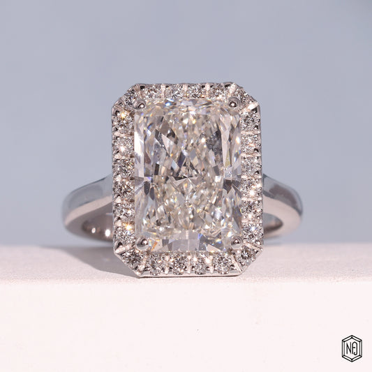 7.29 Carat Radiant Cut Lab Grown Diamond Classic Diamond Halo Engagement Ring - Front Top View