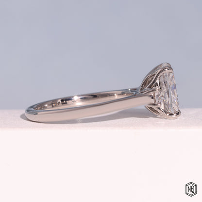 2.42 Carat Cushion Cut Lab Grown Diamond Trellis Three-Stone Engagement Ring - Side Profile Angle