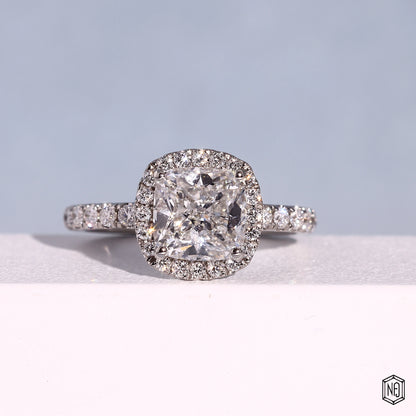 2.18 Carat Cushion Cut Lab Grown Diamond Classic Diamond Halo Engagement Ring - Front Top View