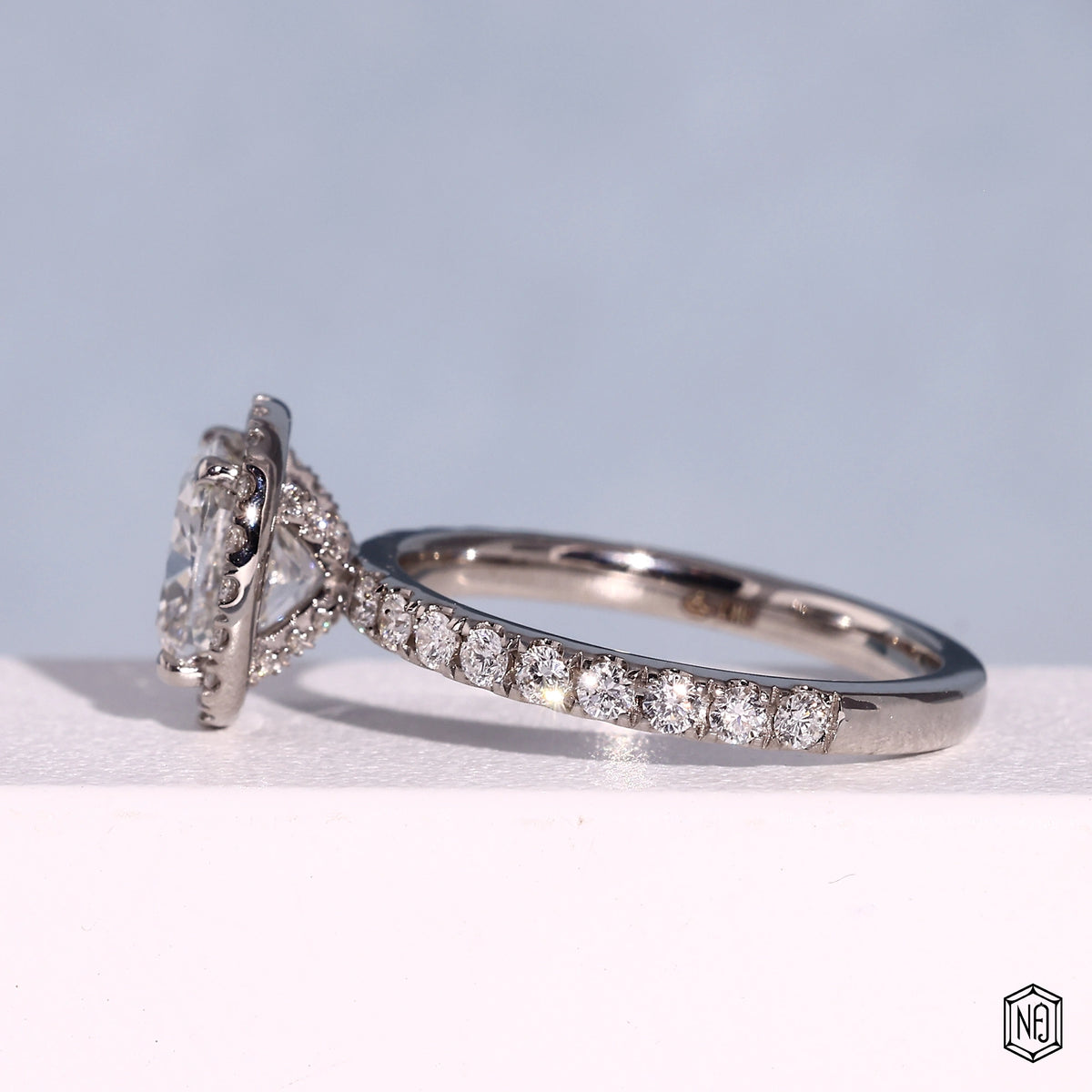 2.18 Carat Cushion Cut Lab Grown Diamond Classic Diamond Halo Engagement Ring - Angled Perspective
