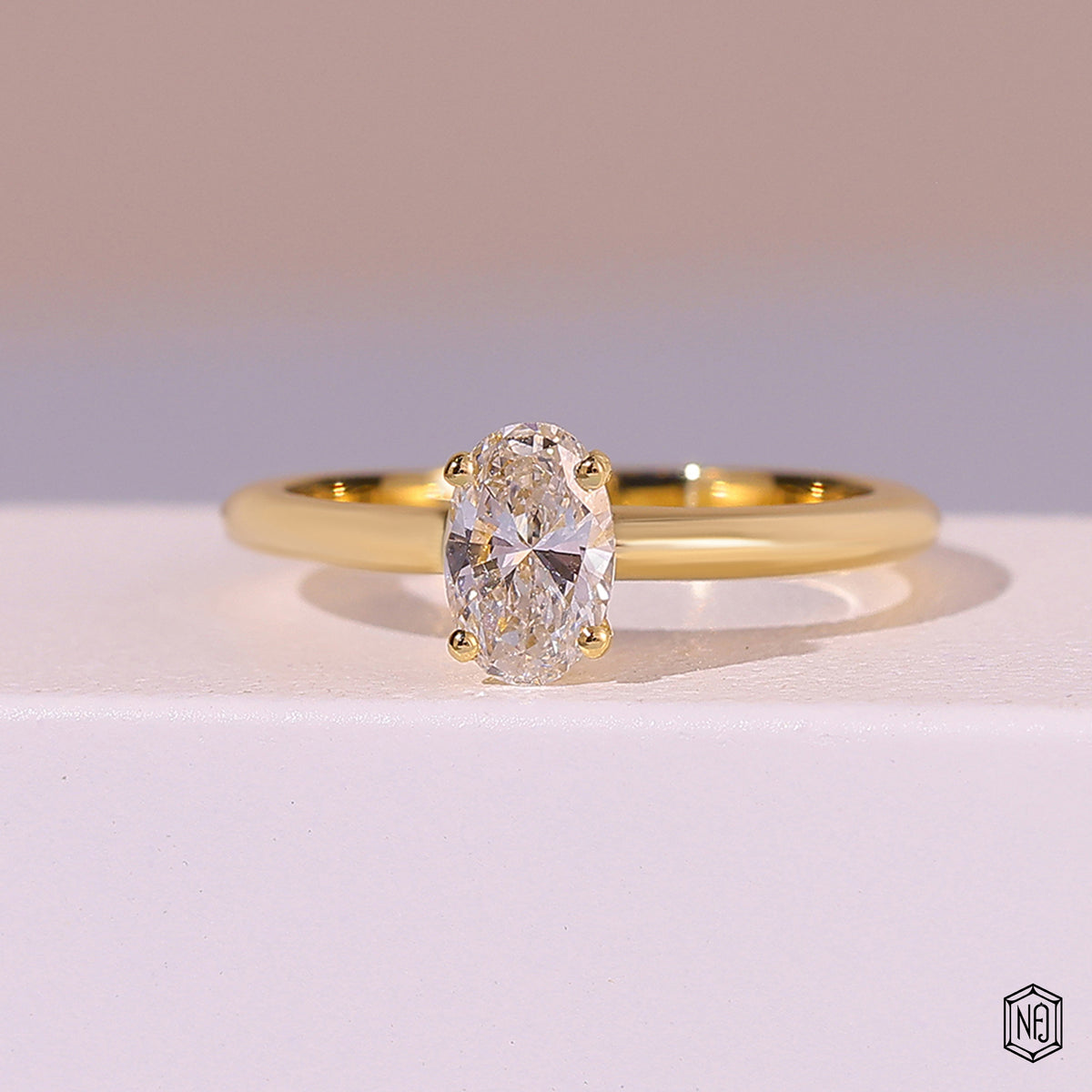 1 Carat Oval Cut Lab Grown Diamond Classic Solitaire Engagement Ring - Front Top View