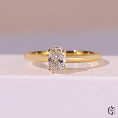 1 Carat Oval Cut Lab Grown Diamond Classic Solitaire Engagement Ring - Front Top View