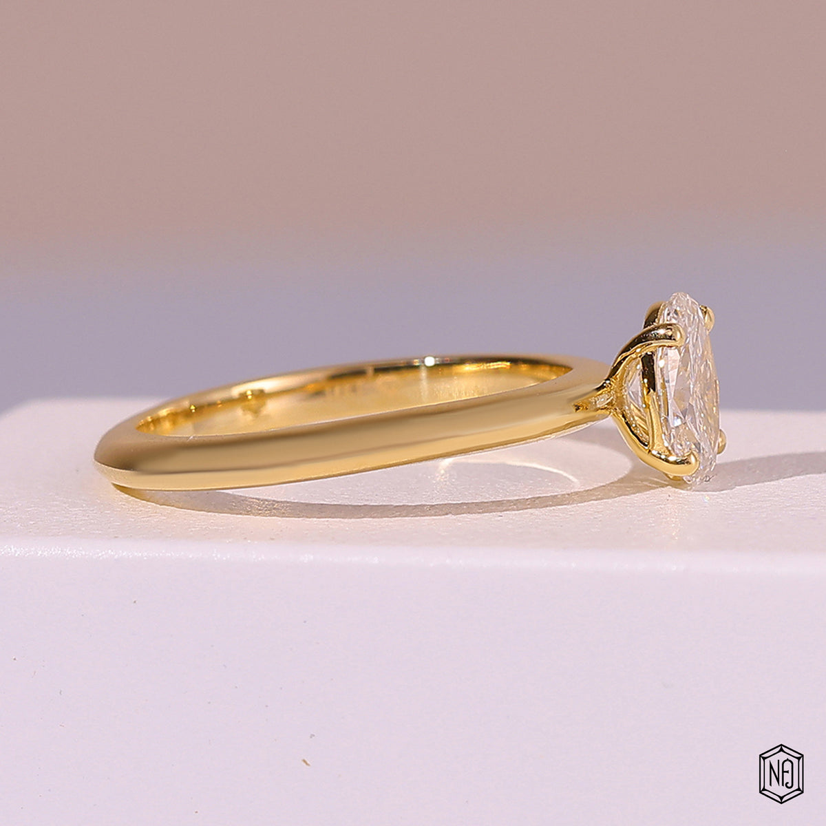 1 Carat Oval Cut Lab Grown Diamond Classic Solitaire Engagement Ring - Side Profile Angle