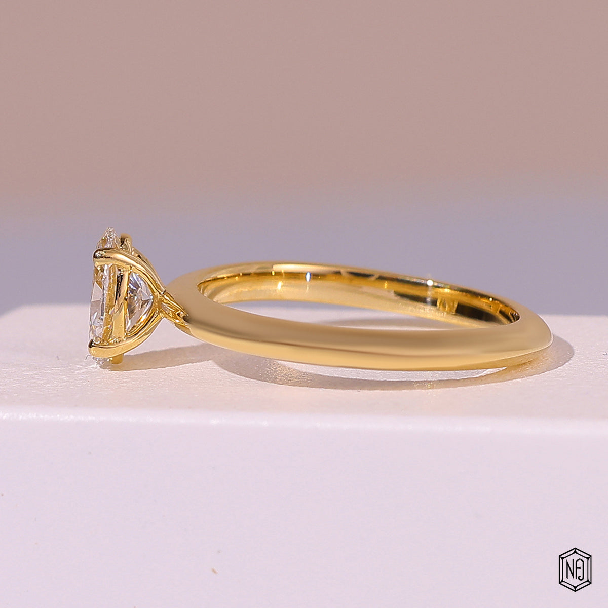 1 Carat Oval Cut Lab Grown Diamond Classic Solitaire Engagement Ring - Angled Perspective