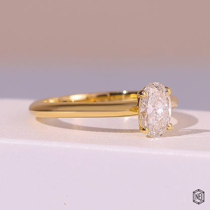 1 Carat Oval Cut Lab Grown Diamond Classic Solitaire Engagement Ring - Gallery & Prongs Detail