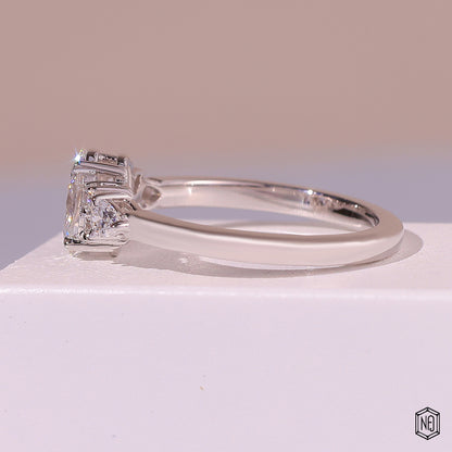 0.72 Carat Oval Cut Lab Grown Diamond Trellis Three-Stone Engagement Ring - Side Profile Angle
