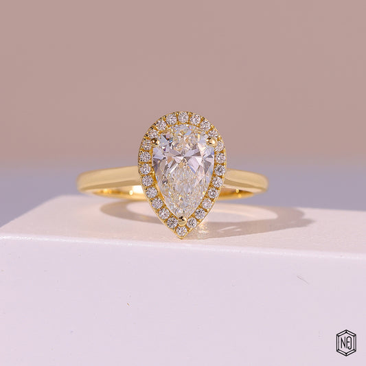 1.82 Carat Pear Cut Lab Grown Diamond Classic Diamond Halo Engagement Ring - Front Top View