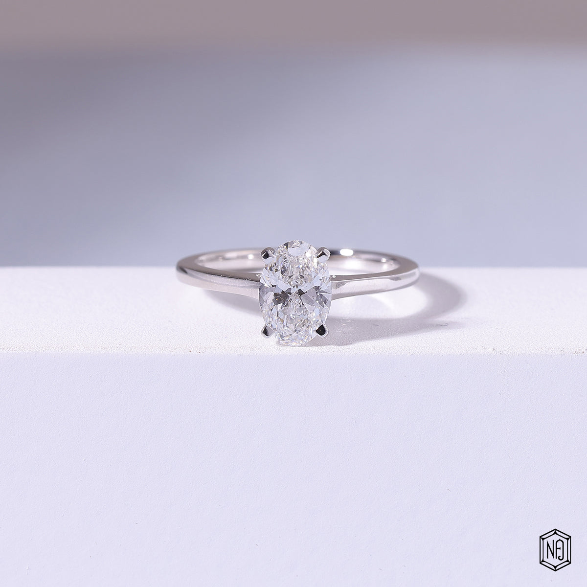 1.5 Carat Oval Cut Lab Grown Diamond Classic Solitaire Engagement Ring - Front Top View