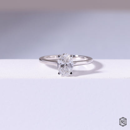 1.5 Carat Oval Cut Lab Grown Diamond Classic Solitaire Engagement Ring - Front Top View