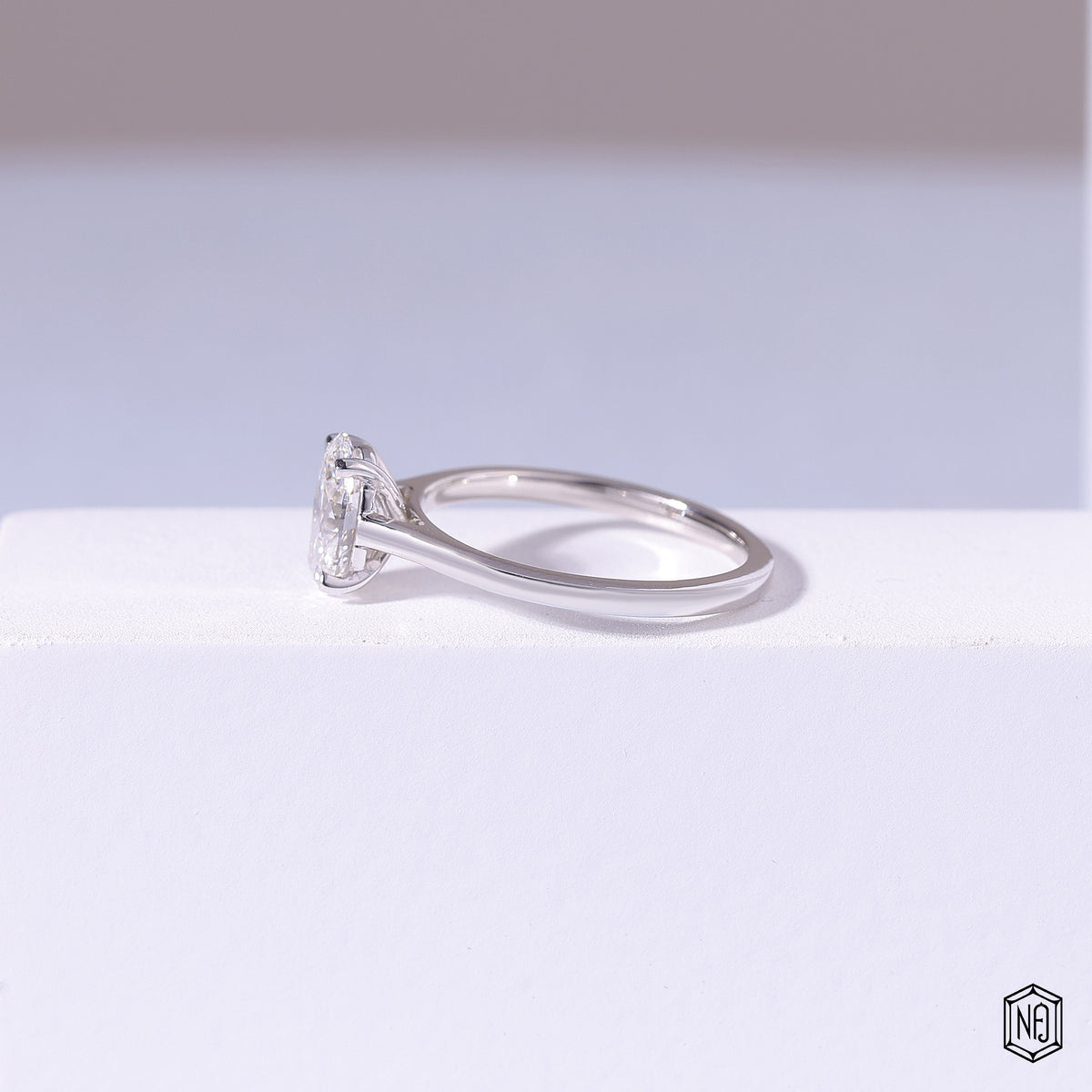 1.5 Carat Oval Cut Lab Grown Diamond Classic Solitaire Engagement Ring - Angled Perspective