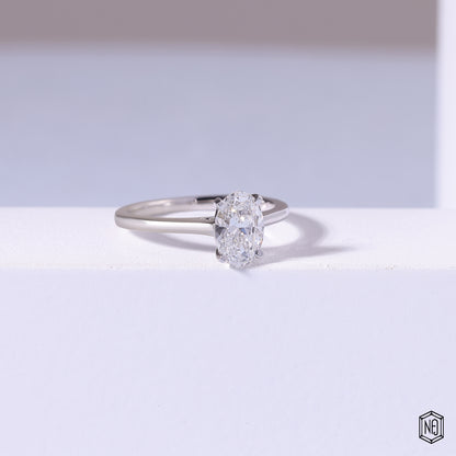 1.5 Carat Oval Cut Lab Grown Diamond Classic Solitaire Engagement Ring - Gallery & Prongs Detail