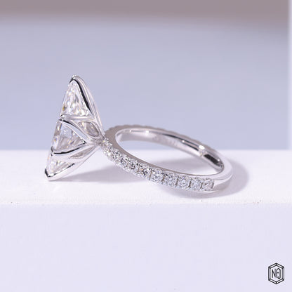 0.72 Carat Marquise Cut Lab Grown Diamond Side Stone Pavé Engagement Ring - Angled Perspective