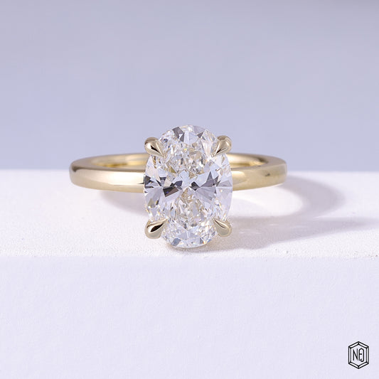 2.63 Carat Oval Cut Lab Grown Diamond Delicate Hidden Halo Engagement Ring - Front Top View