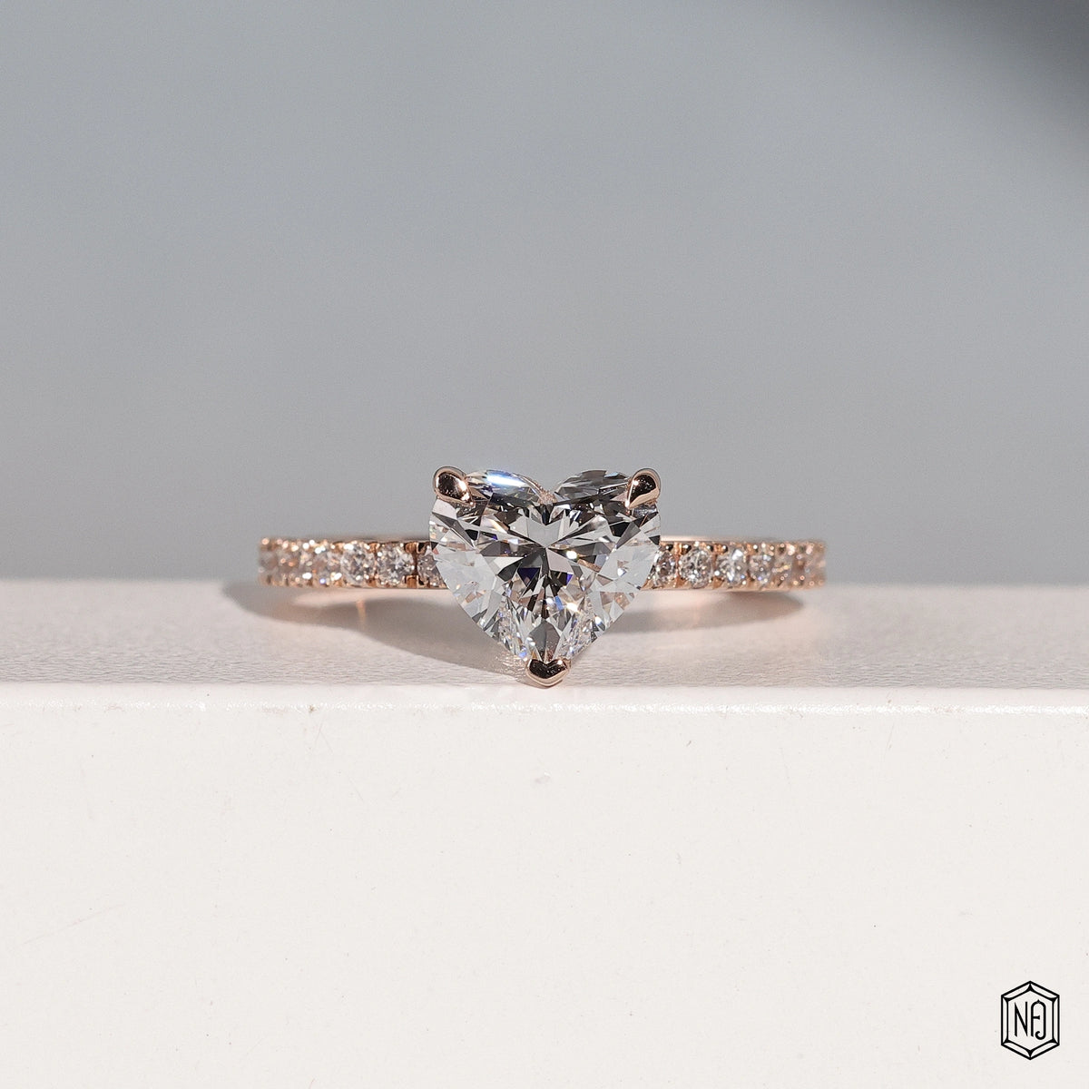 1.93 Carat Heart Cut Lab Grown Diamond Delicate Hidden Halo Engagement Ring - Front Top View