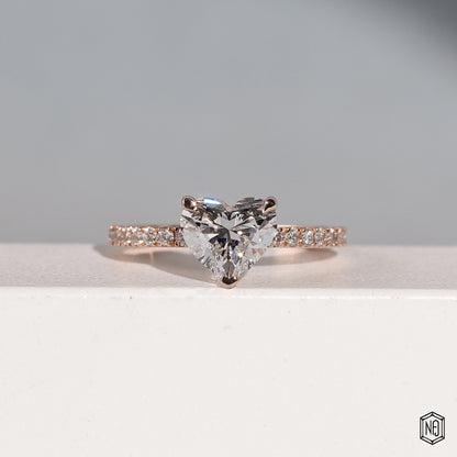 1.93 Carat Heart Cut Lab Grown Diamond Delicate Hidden Halo Engagement Ring - Front Top View