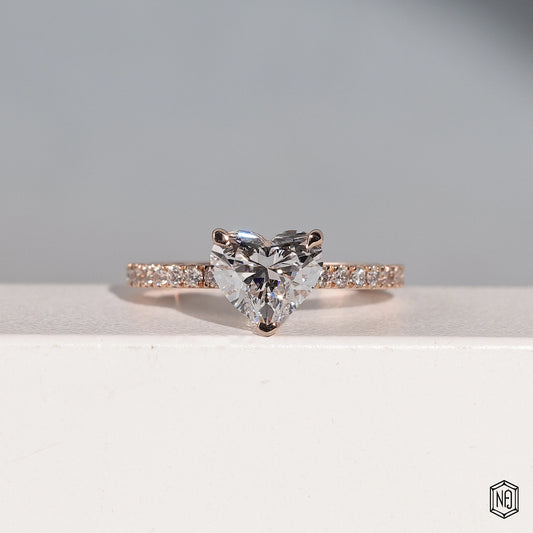 1.93 Carat Heart Cut Lab Grown Diamond Delicate Hidden Halo Engagement Ring - Front Top View