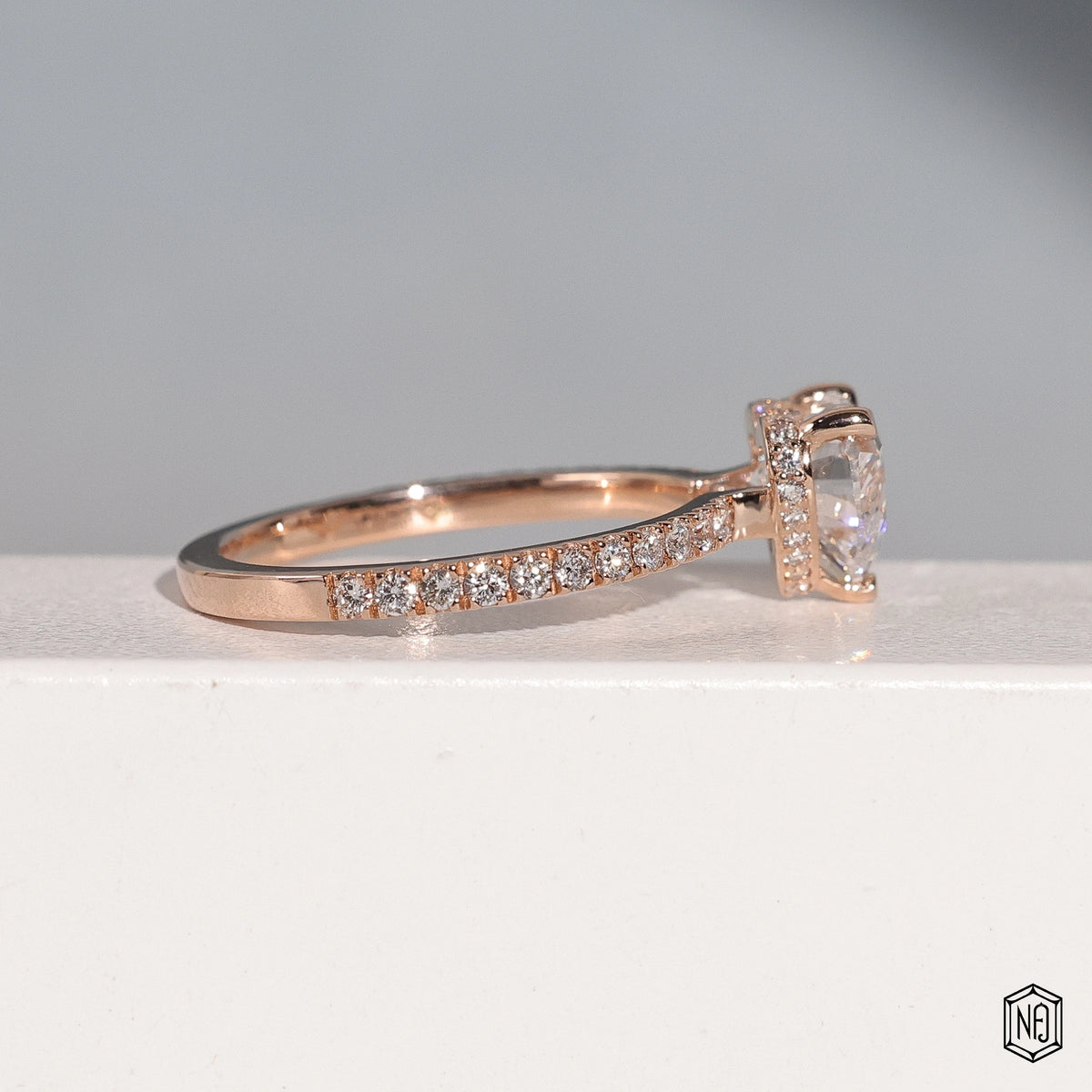 1.93 Carat Heart Cut Lab Grown Diamond Delicate Hidden Halo Engagement Ring - Side Profile Angle