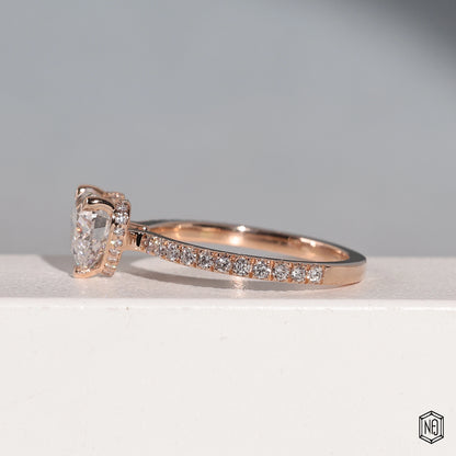 1.93 Carat Heart Cut Lab Grown Diamond Delicate Hidden Halo Engagement Ring - Angled Perspective