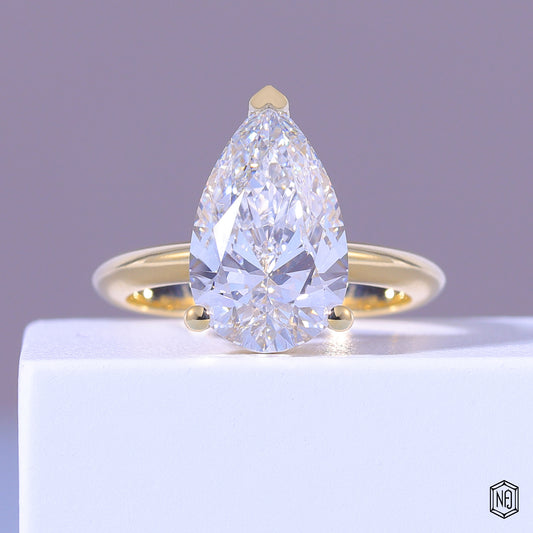 3.5 Carat Pear Cut Lab Grown Diamond Classic Solitaire Engagement Ring - Front Top View