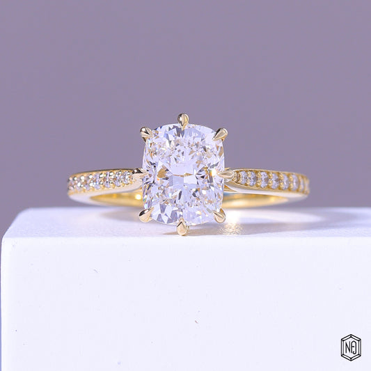 2.07 Carat Cushion Cut Lab Grown Diamond Vintage Inspired Heirloom Engagement Ring - Front Top View